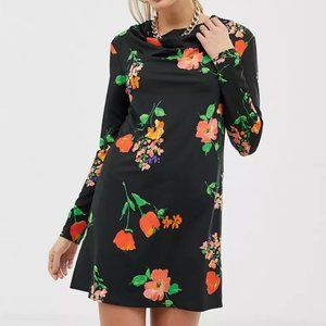 ASOS DESIGN Shift Dress Size 12 - Black Pansy Print